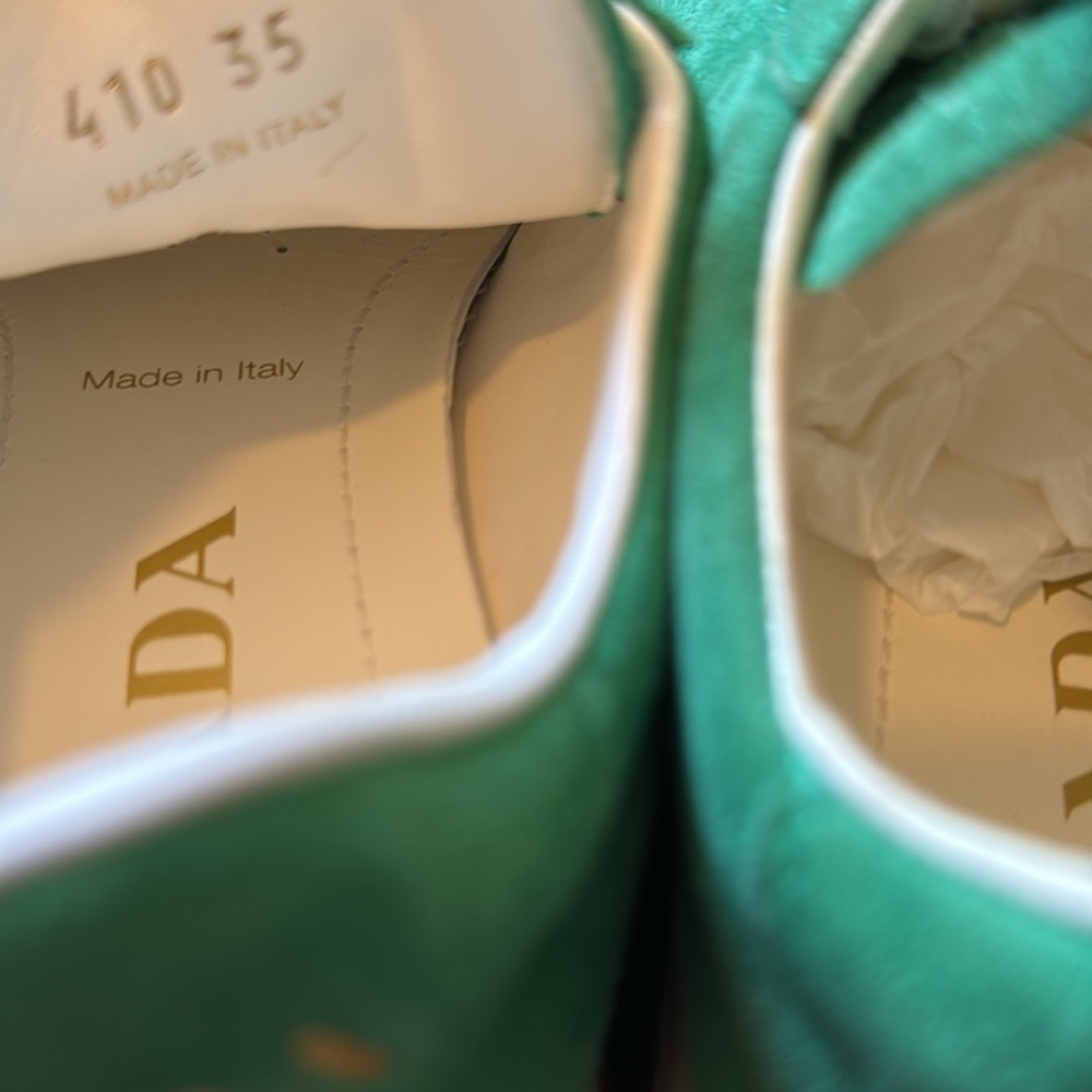 Prada Green Suede Sneakers with White Laces - Picture 7 of 11